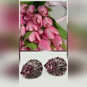 Estate Pink Crystal Women's Clip Earrings